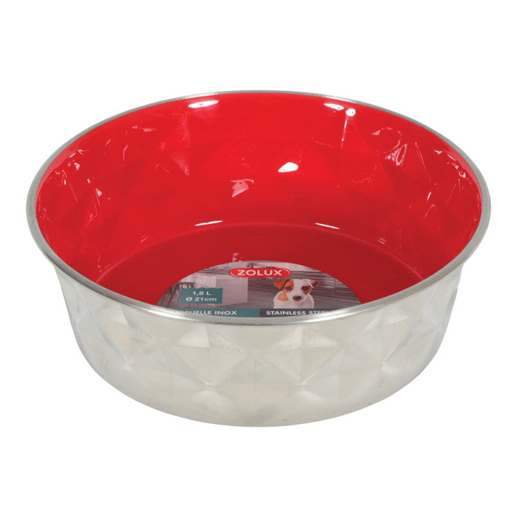 Diamonds Stainless Non-Slip Dog Bowls Red, 1.L