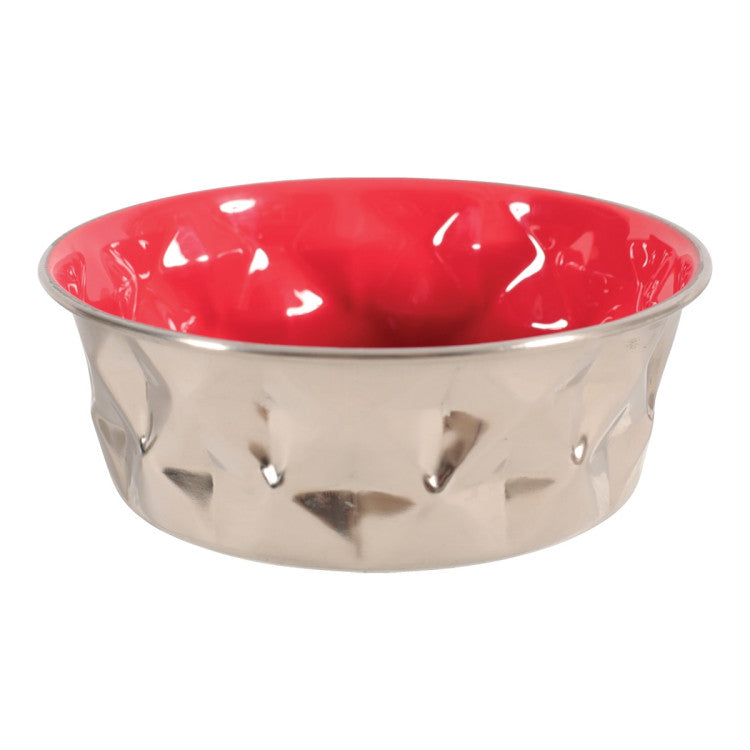 Diamonds Stainless Non-Slip Dog Bowls Red, 550 ml