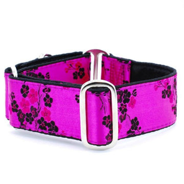 2 Hounds : Small Satin Lined Martingale Collar - Cherry Blossoms Fuchsia