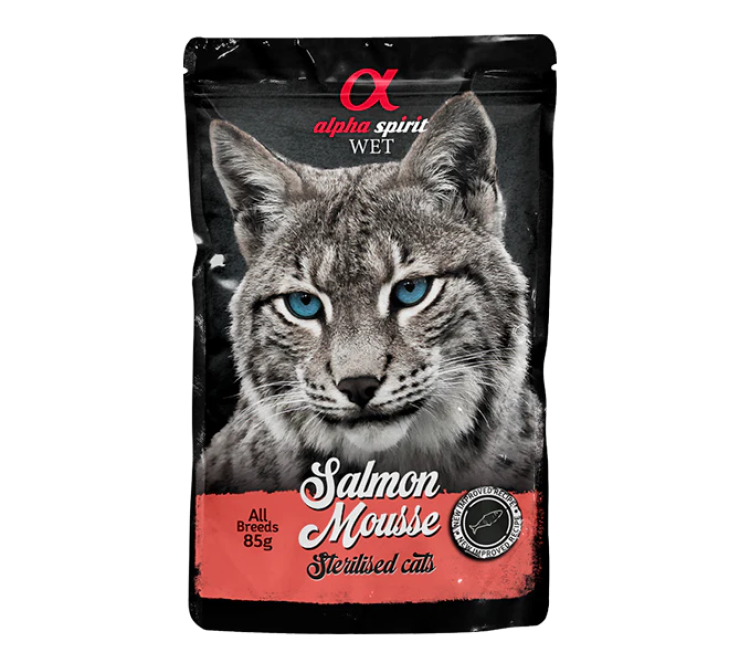Alpha Spirit Salmon Mousse for Sterilized Cats, 24 x 85 g Pouches