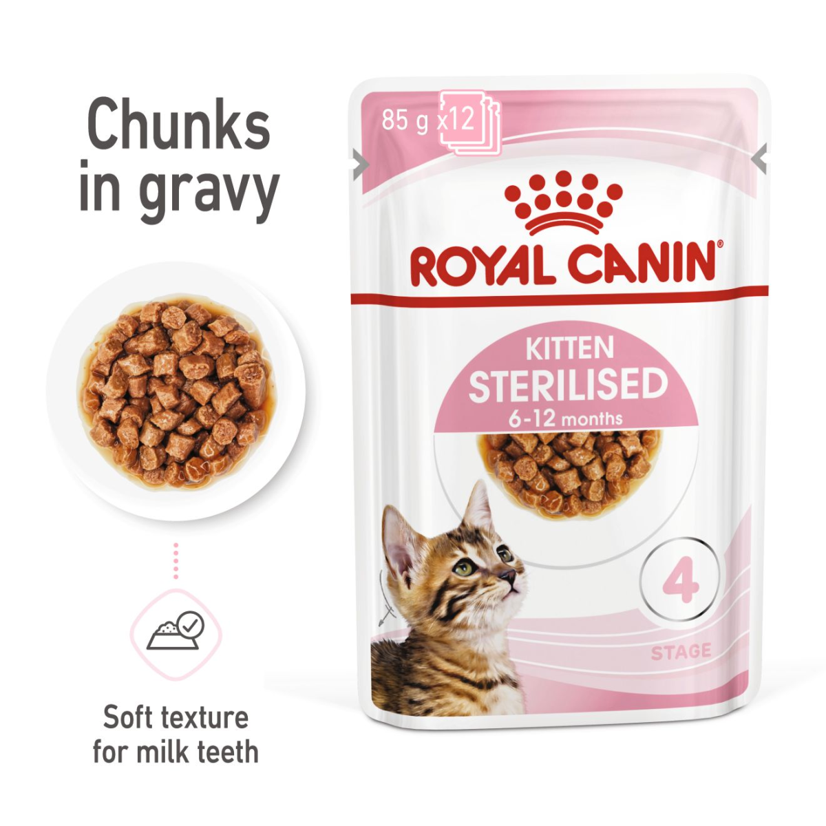 Royal Canin Feline Health Nutrition Kitten Sterilised Gravy (Wet Food - Pouches) 12 x 85 g