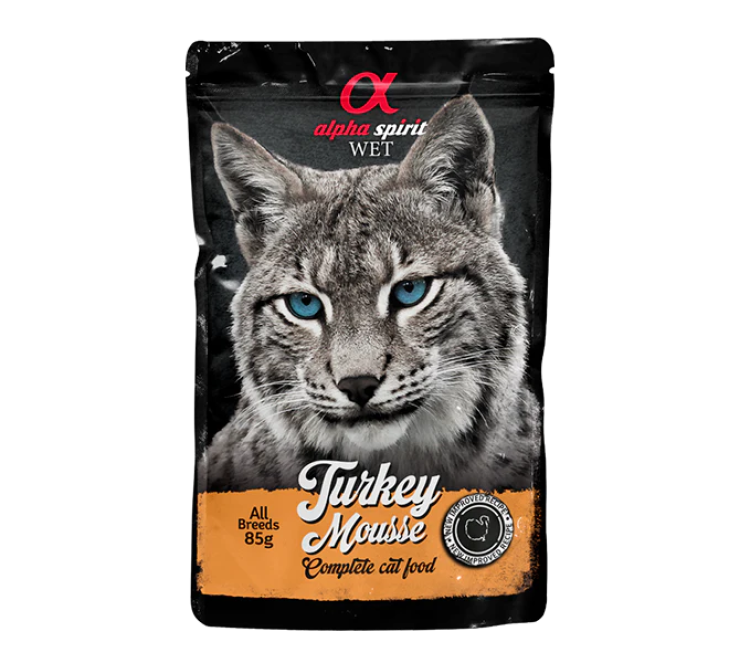 Alpha Spirit Turkey Mousse for Cats, 24 x 85 g Pouches