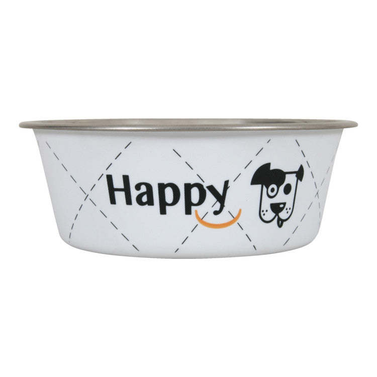 Happy Stainless Steel Dog Bowls White