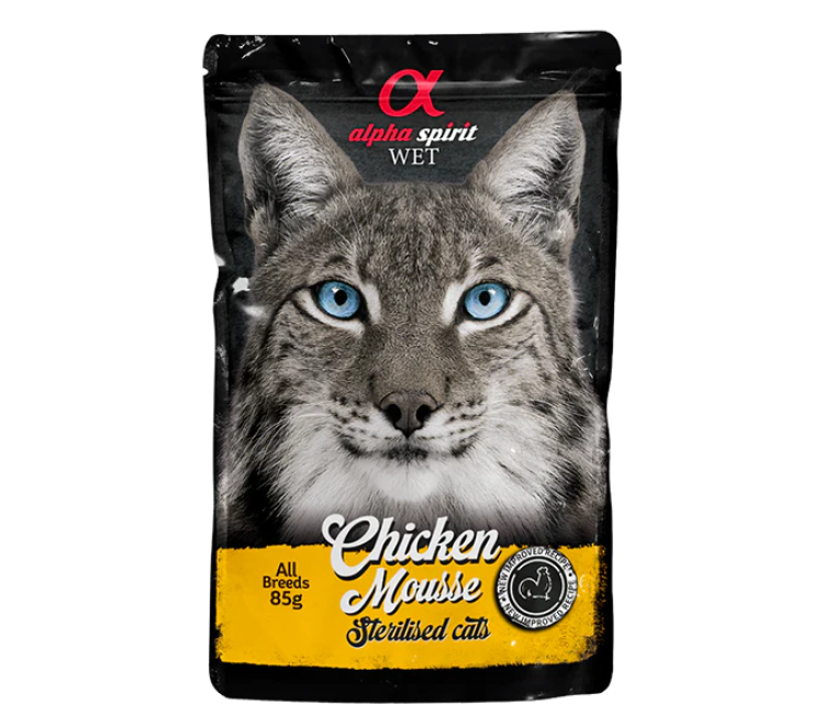 Alpha Spirit Chicken Mousse for Sterilized Cats, 24 x 85 g Pouches