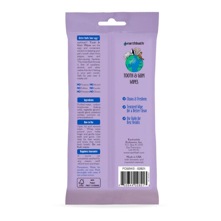 Earthbath Tooth & Gum Wipes – 50 Pet Wipes
