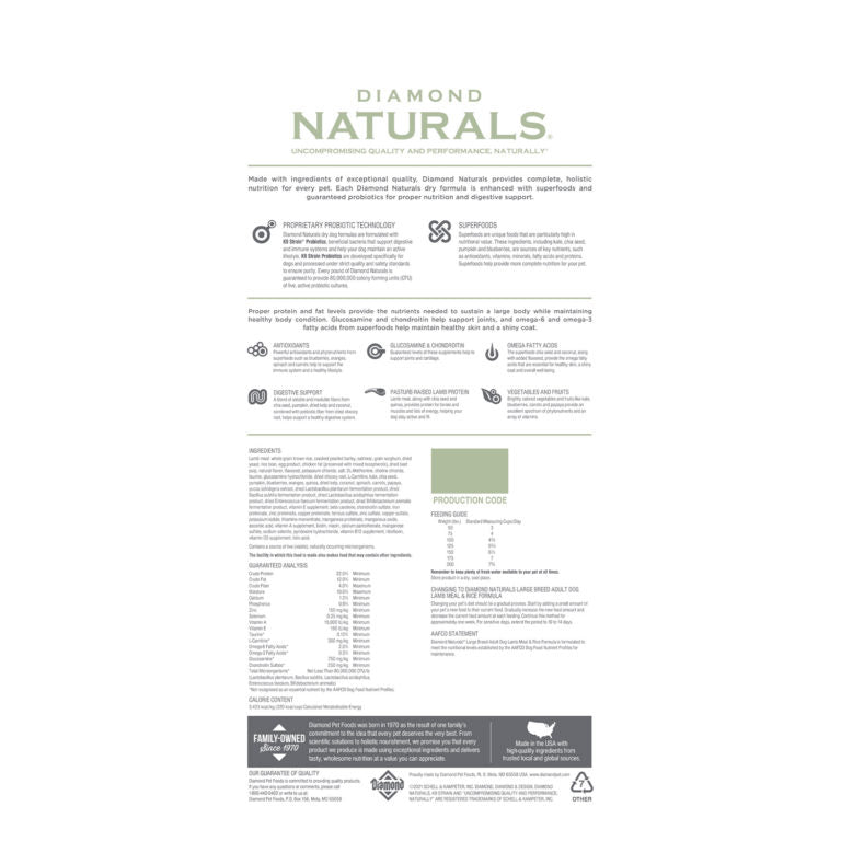 Diamond Naturals Large Breed Adult Dog Lamb Meal & Rice Formula 15kg