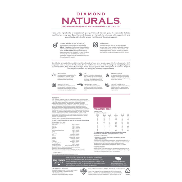 Diamond Naturals Large Breed Puppy Lamb & Rice Formula 15kg