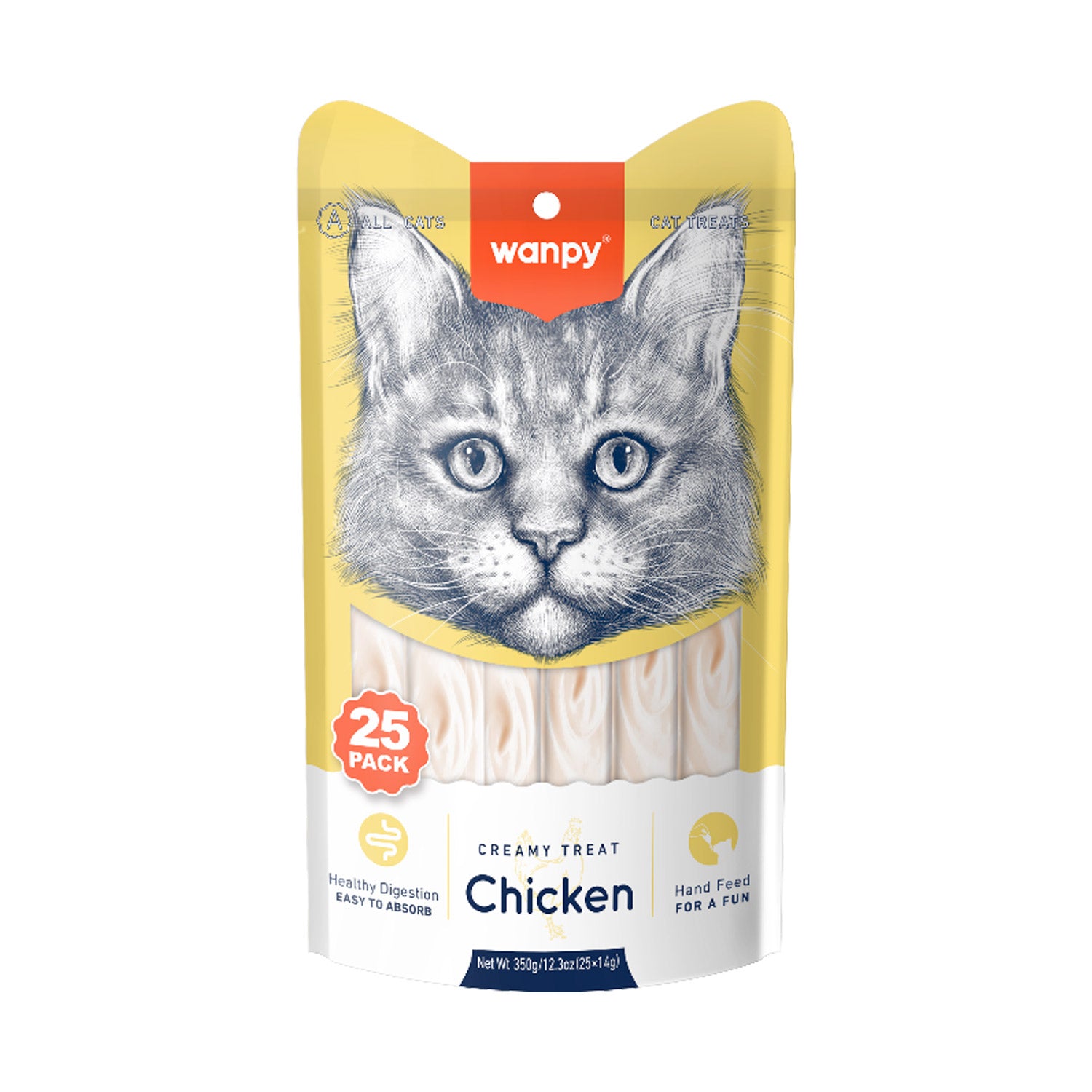 Wanpy Creamy Lickable Cat Treats – Chicken 25 pcs