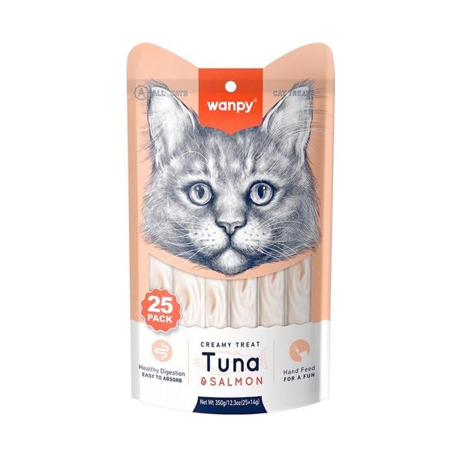 Wanpy Creamy Lickable Cat Treats – Tuna & Salmon (14g x 25pcs)