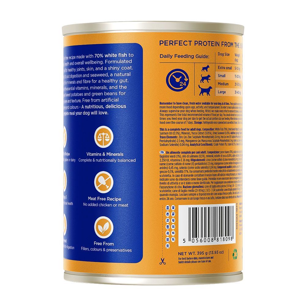 Fish4dogs Finest Complete White Fish with Sweet Potato & Green Bean Wet Dog Food 395g