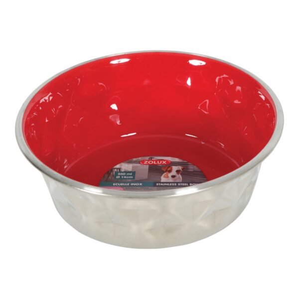 Diamonds Stainless Non-Slip Dog Bowls - Red 550ml - Image 2