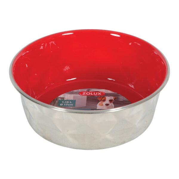 Diamonds Stainless Non-Slip Dog Bowls - Red 1.15L - Image 2