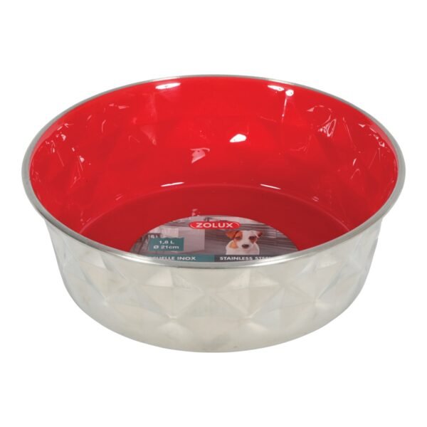 Diamonds Stainless Non-Slip Dog Bowls - Red 1.8L - Image 2