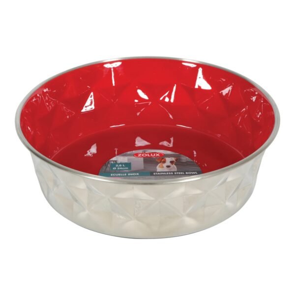 Diamonds Stainless Non-Slip Dog Bowls - Red 2.6L - Image 2