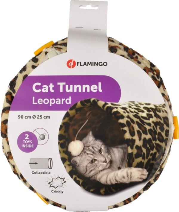 Flamingo: Leopard Tunnel with Ball Brown Cat Toy 90x25cm - Image 3