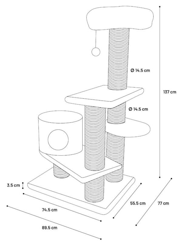 Flamingo: Khan Brown Cat Scratching Tree 89.5x77x137cm - Image 3