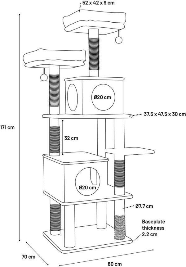 Flamingo: Aurora Grey Cat Scratching Tree 80x70x171cm - Image 4